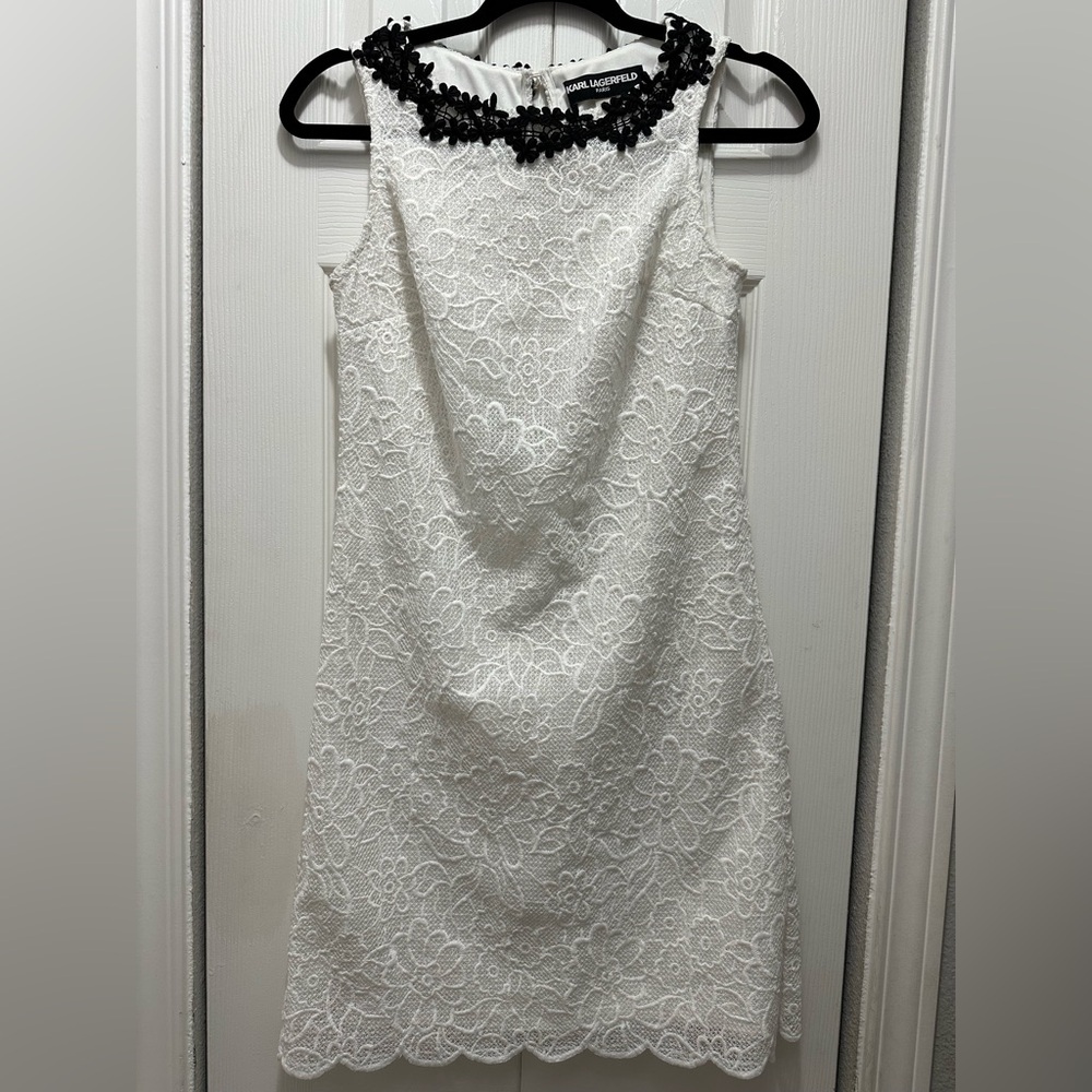 Karl‎ Lagerfeld white Lace Mini Dress with Black Accents
